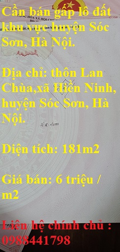 Cần bán gấp lô đất dt 181 m2 khu vực huyện Sóc Sơn, Hà Nội. 964684